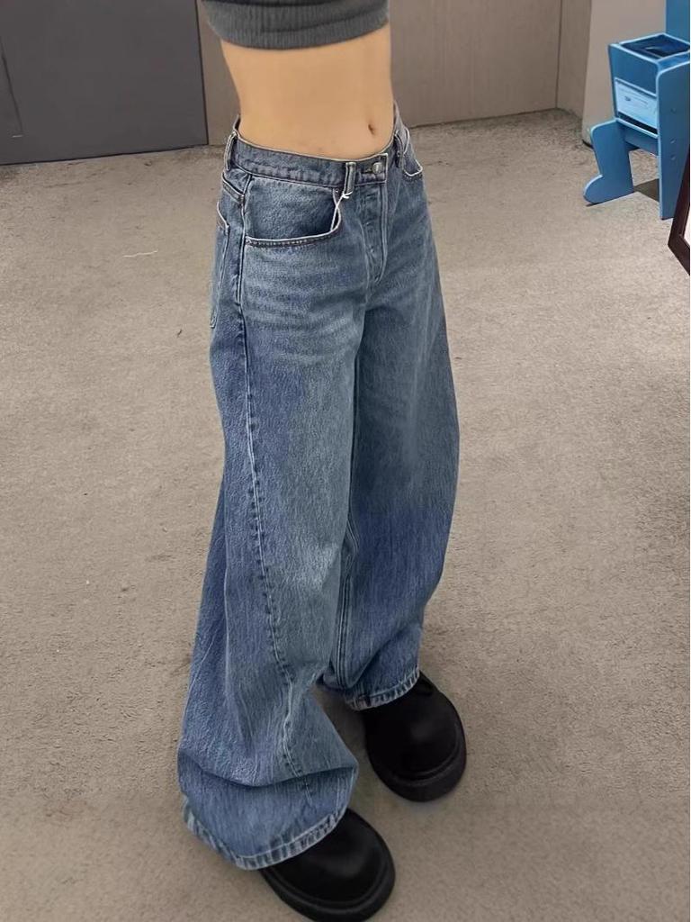 2025 Vår/Sommar Strass Hög Midja Vida Ben Jeans för Kvinnor