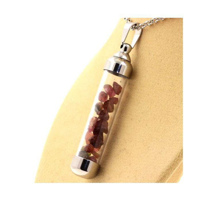 Pierres et Minéraux. Collier Tourmaline multicolore brut. Modèle tube 50 mm.