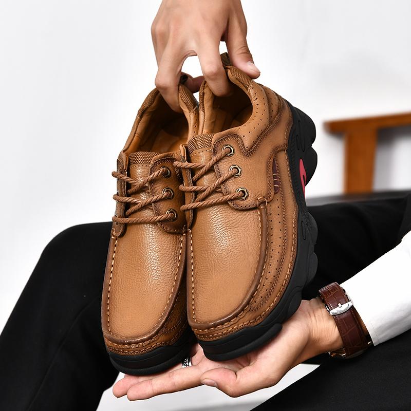 Fashion Handmade Mens Casual Leather Shoes Fashionable Driving Shoes Breathable Comfortable Men Slip On Flats Versatile Business Loafers