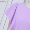 ZANZEA Women Casual Round Neck Loose Ruffles Short Sleeve Plain Blouse