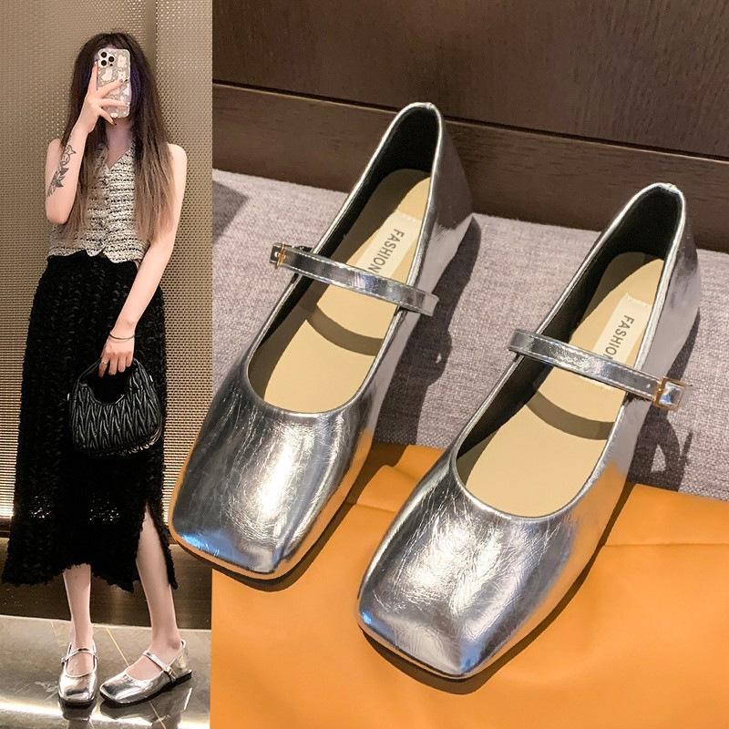 Retro square head shallow mouth single shoes women's spring new casual soft flat Mary Jane shoes