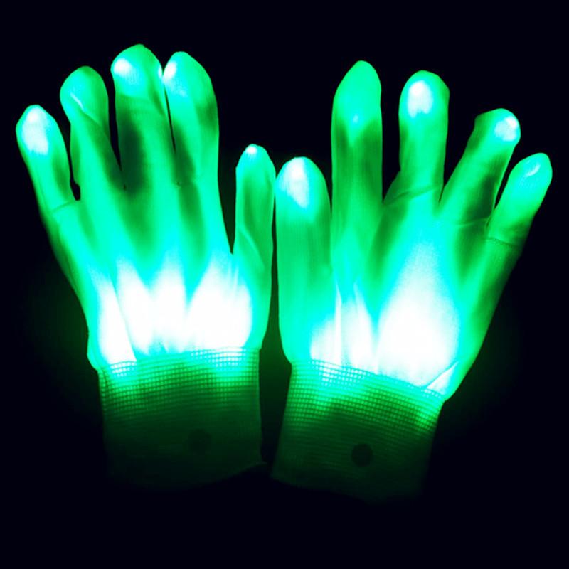 Colorful LED Luminous Gloves Halloween Christmas LED Finger Gloves Event Party Light Up Skull Gloves For Adult Glow Party Prop
