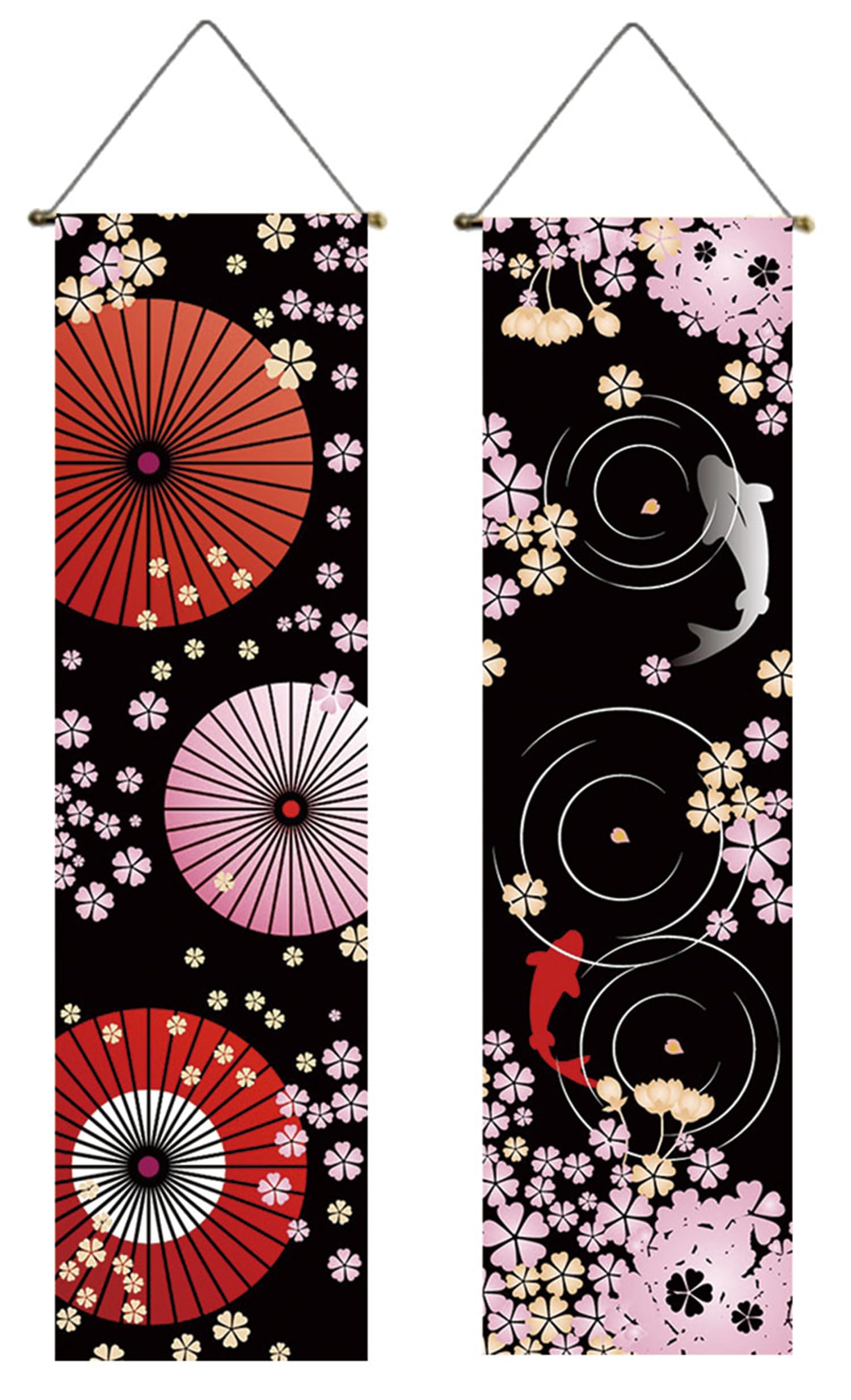 

Гобелен Вишневый цвет Ночной вишневый цвет Весна Карп Японский зонтик Украшение Тонкий гобелен Подвесной свиток Набор из 2 Настенный Настенный