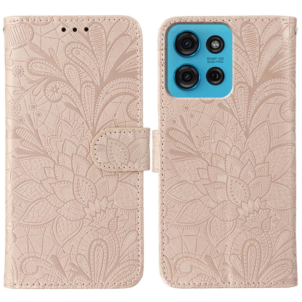 For Motorola Moto G75 5G Case Lace Flowers PU Leather Flip Wallet Phone Cover