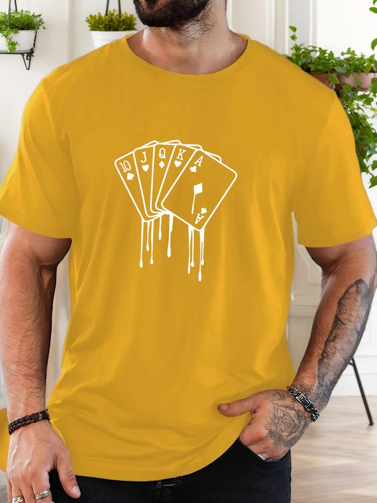 Unisexs Crew Neck Tee Royal Flush Card Drip Graphic Soft Short Sleeve Casual Street Poker Fan Summer Daily Cotton Basic Wear Top