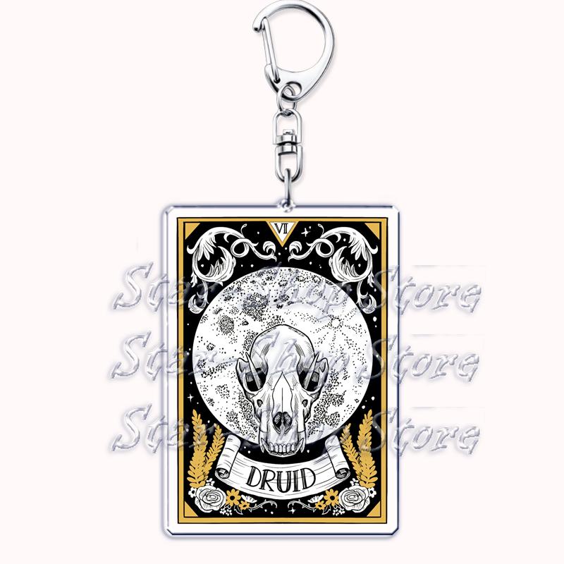 Popular Culture Halloween Tarot Card Keychains for Accessories Moon Luna Death Keyring Jewelry Fans Lovers Friends Reader Gifts