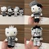Grid Bear Plush Keychain With Quilted Pattern For Backpack Decor