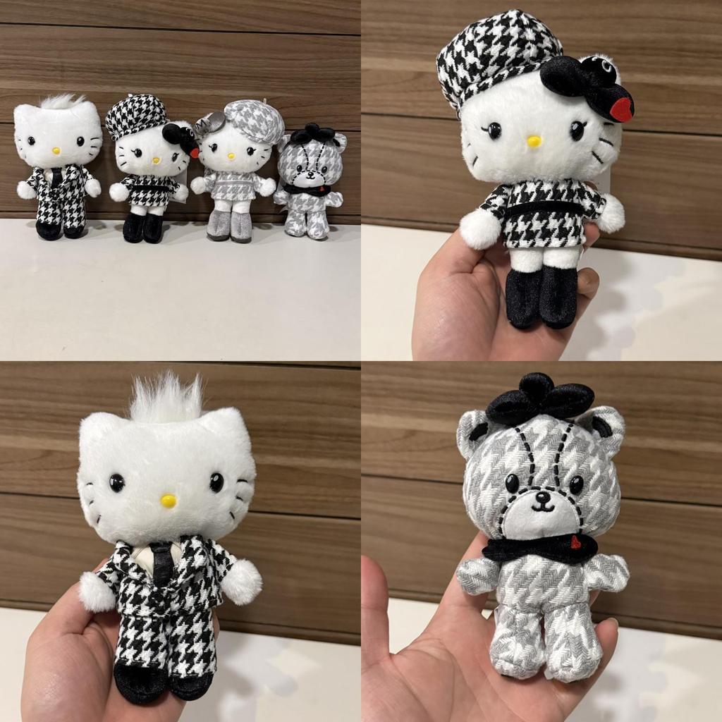 Grid Bear Plush Keychain With Quilted Pattern For Backpack Decor
