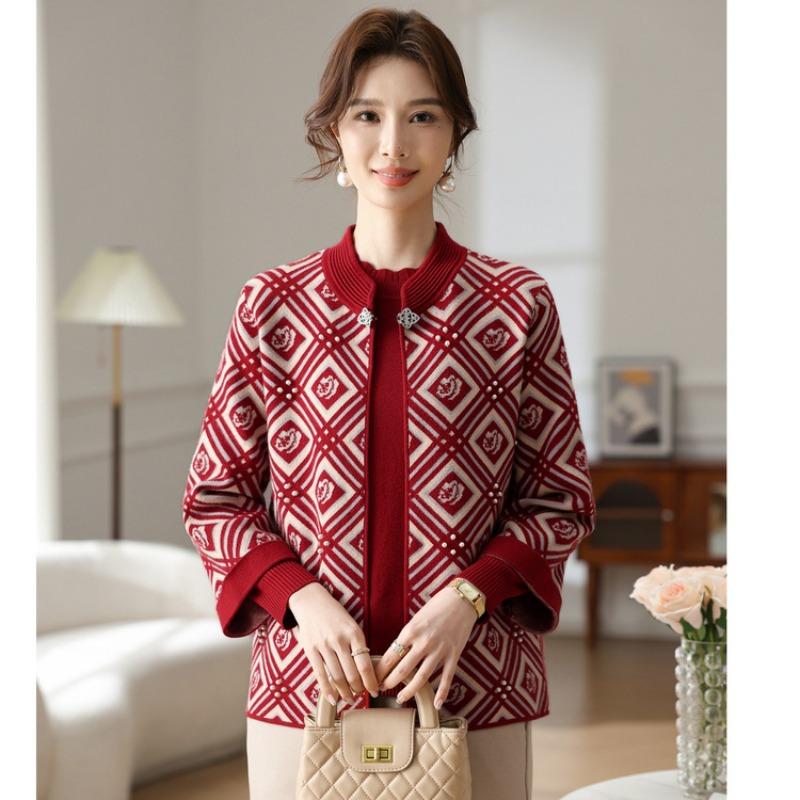 

Новый трикотажный кардиган для женщин среднего и пожилого возраста на весну и осень, топ «два в одном», благородное весеннее пальто для мамы 4XL бордовый