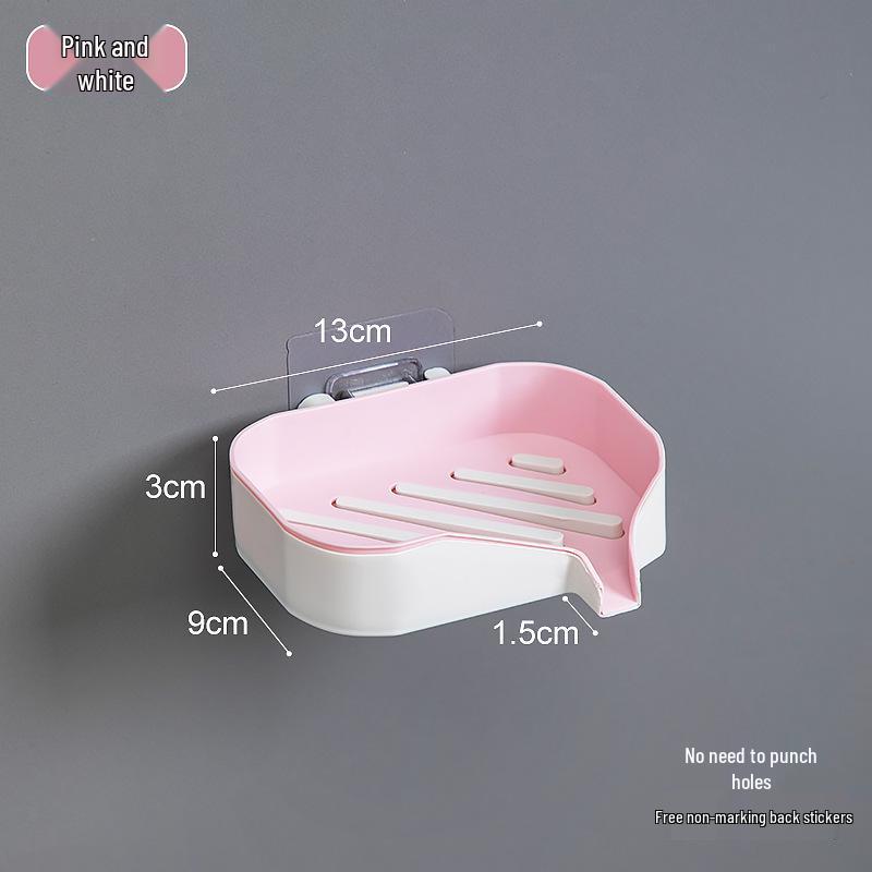 Double Layer Color Block Wall-Mounted Soap Dish - Creative, Punch-Free, Drain Storage Rack for Bathrooms.
