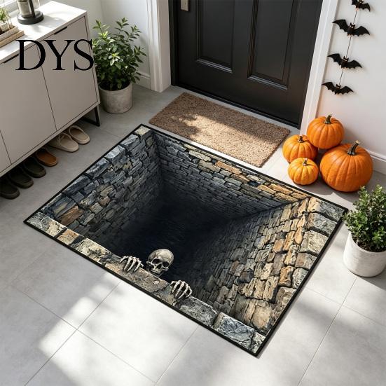Non-slip Entrance Mat for Indoor 3D Halloween Rug, Spooky Skeleton Depth Pattern Durable Washable Door Rug Absorbent Front Bathroom Entryway