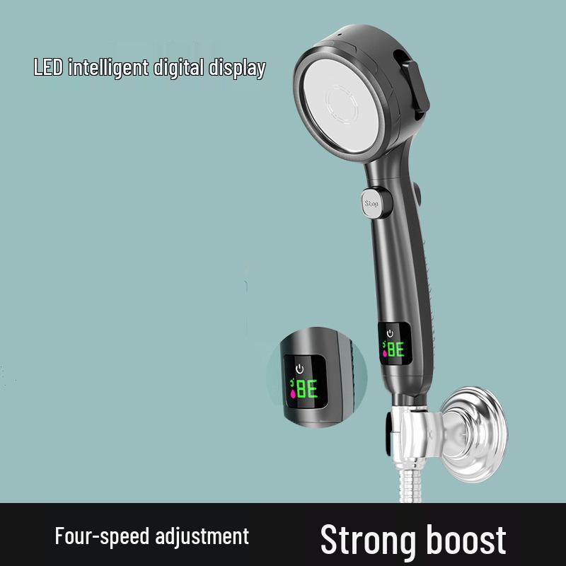 Four-Speed LED Display Temperature Control Shower Head with One-Key Stop Function Shower Head Only