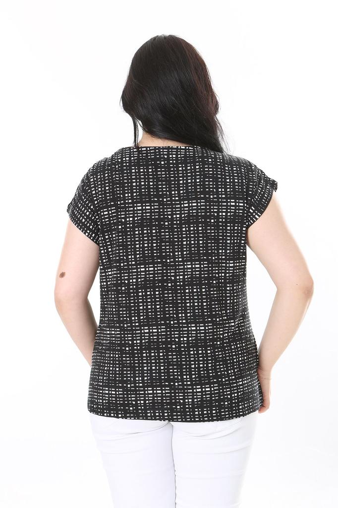 Damen Übergröße Bluse Plus Size Schwarz Rundhals Brustgefaltete Bluse