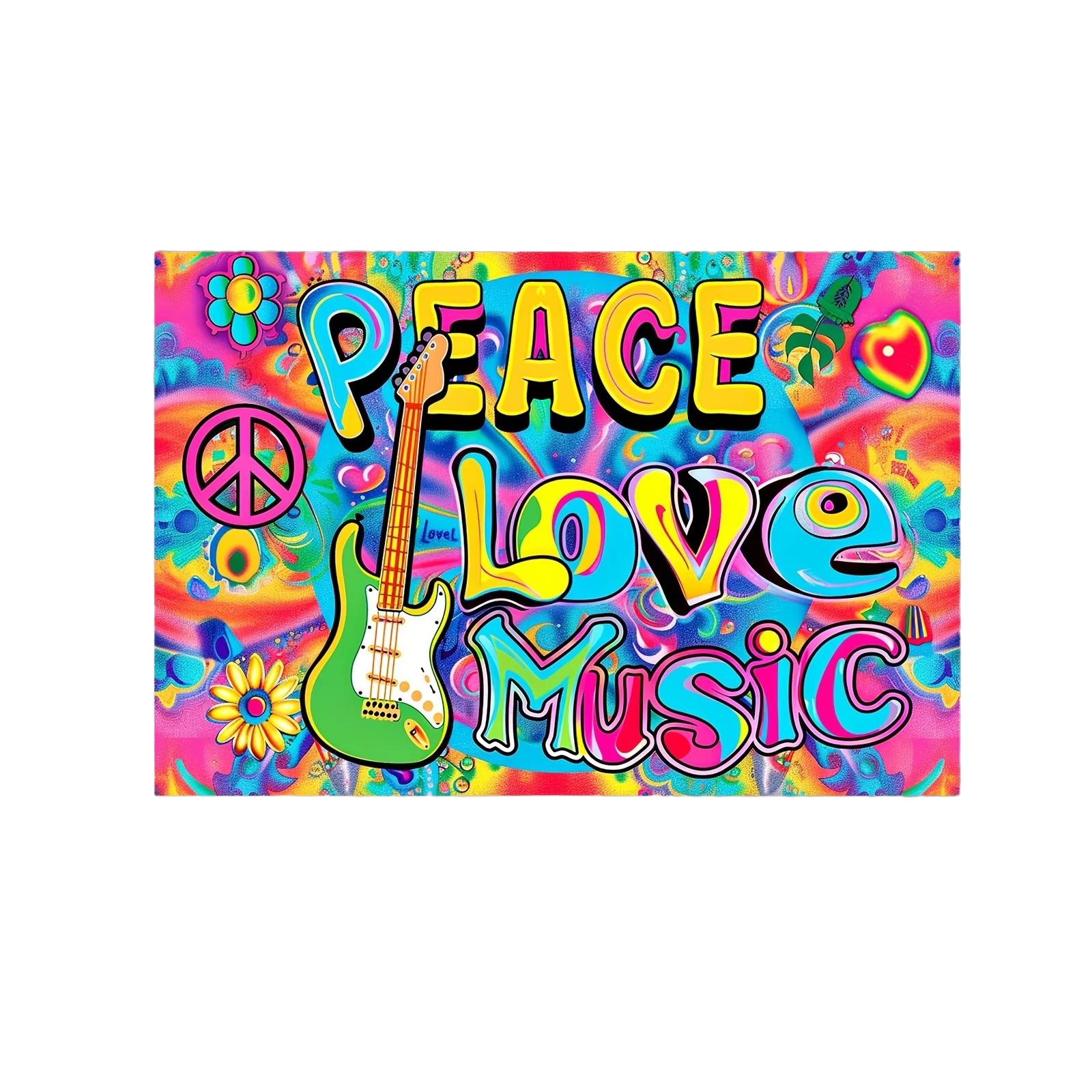 

Peaceful Love Background Hippie Carnival Tapestry Party Photo Pavilion Colorful Flowers Guitar Banner Decoration 74x94cm(29x37in)