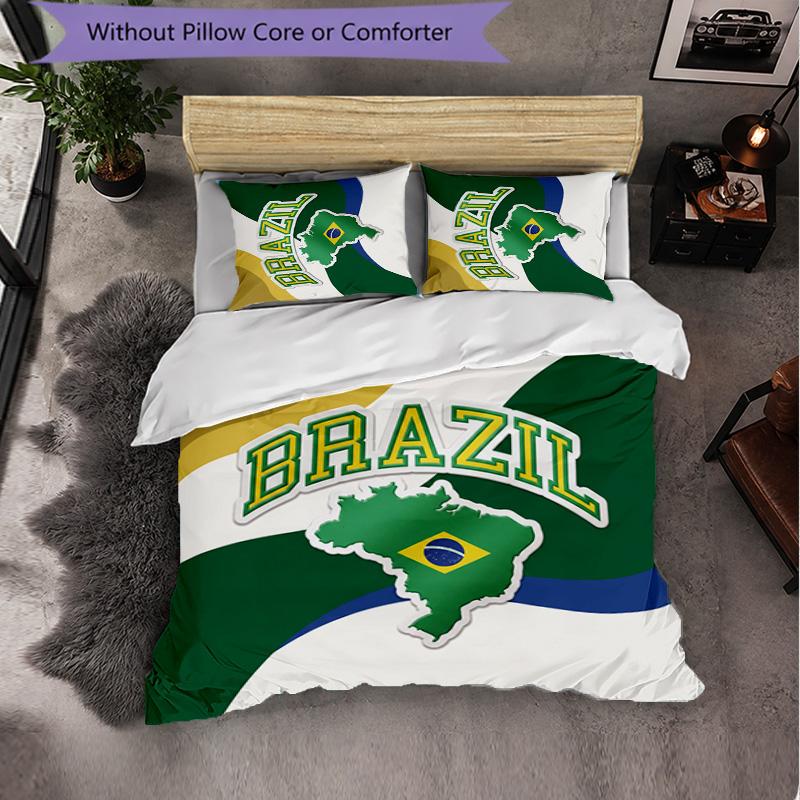Brasilien Fußballmuster 3-teiliges Bettwäsche-Set Weiche Mikrofaser-Bettbezug mit Kissenbezügen für das Schlafzimmer