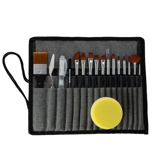 Paint Brush Set Watercolor Acrylic Art Nylon Brushes with Storage Bag Paintbrush Set with Flat Fan Round Bristles for Oil Painting Artists Beginners