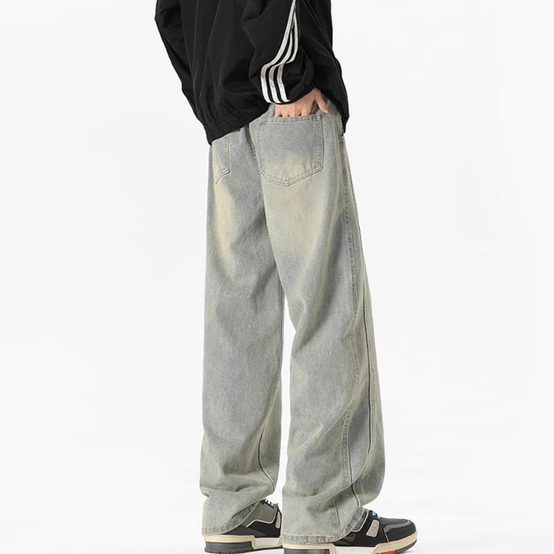 Thin Men's Straight Jeans Vintage Fashion Wide Cargo Baggy Casual Male Denim Trousers Streetwear Wide Jeans Men's pants