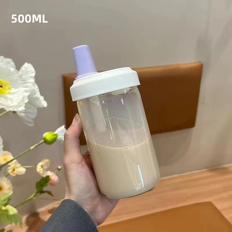 500/850ml Large Capacity Water Bottles Milk Juice Glass Cup with Lid Straw Bubble Tea Coffee Cups Drinkware Transparent