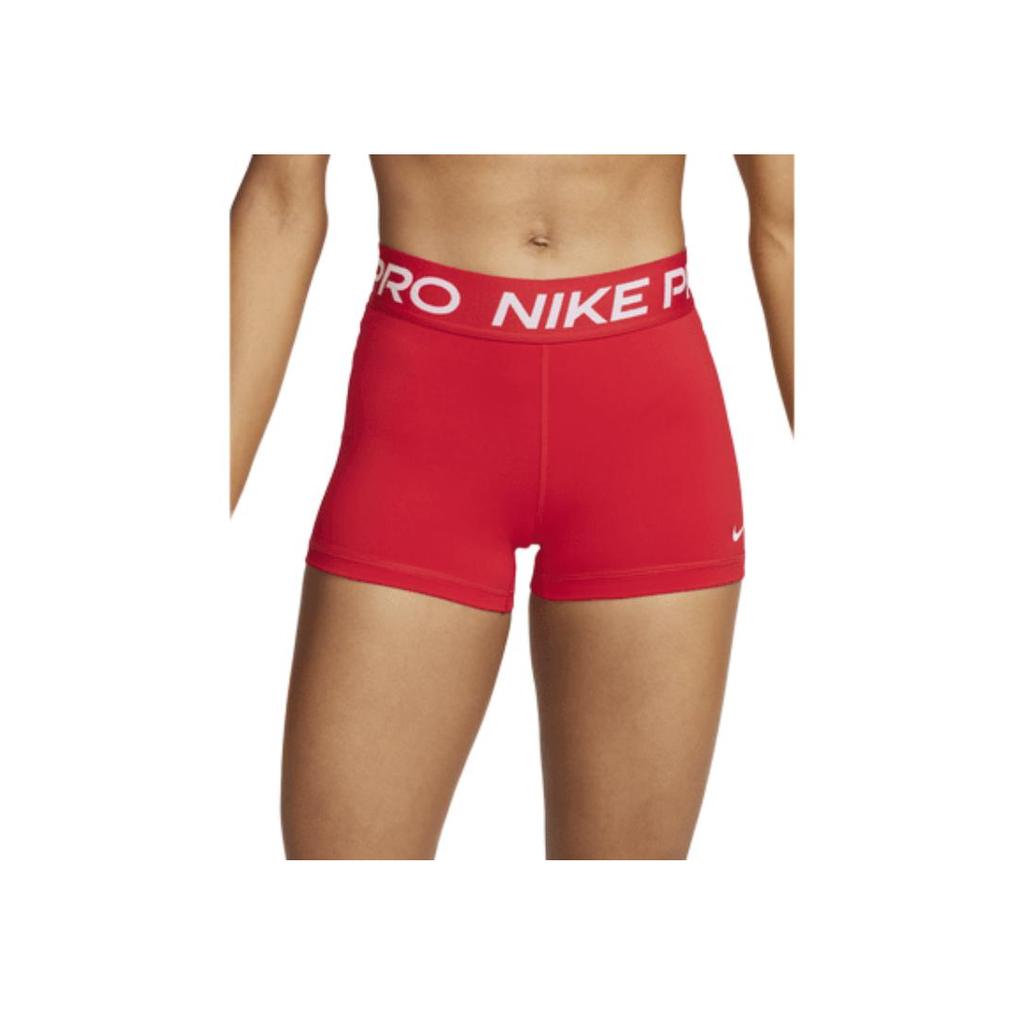 Nike Krótkie Spodenki Sportowe Damskie z Nadrukiem Logo i Literami, Wysoki Stan, Kolor Czerwony Uniwersytecki CZ9857-658