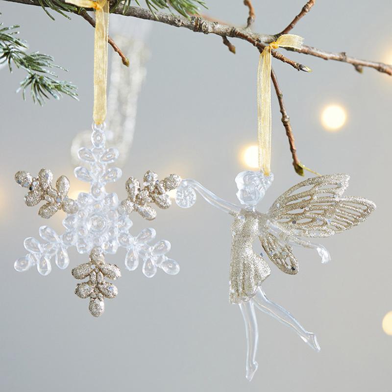 Christmas Decorations Glitter Snowflake Angel Xmas Tree Pendant Hanging Ornaments Christmas Navidad New Year Home Decor Gift