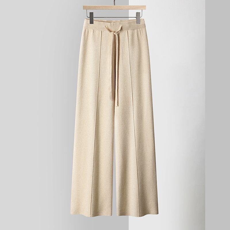 Women Knitted Wide Leg Pants Autumn Winter Basic Soft Warm Cashmere Knit Trousers Casual Simple Style Korean