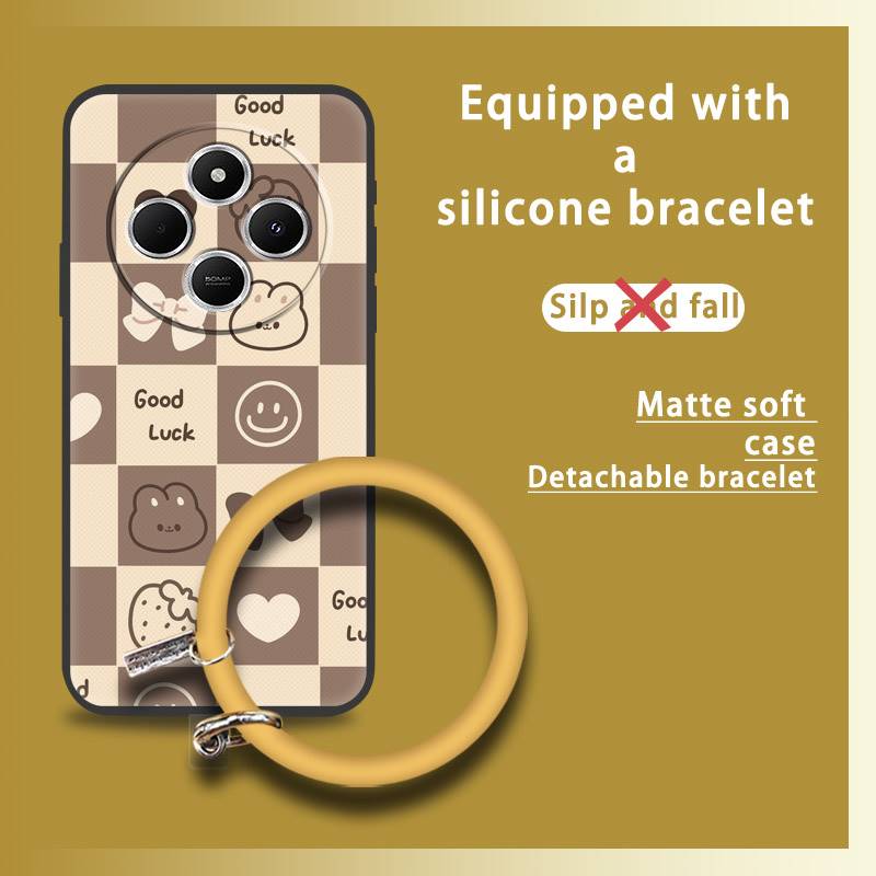Youth Protective Phone Case For Redmi 14C 4G/14R 5G/A3 Pro 4G/POCO C75 Bracelet Dirt-resistant Solid Color Cartoon Cute