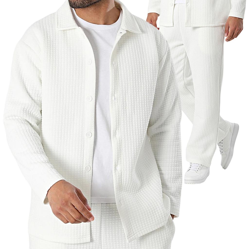 Herren Knitterarm Klein Kariert Revers Jacke Anzug Herren Modischer Langarm Hosenanzug