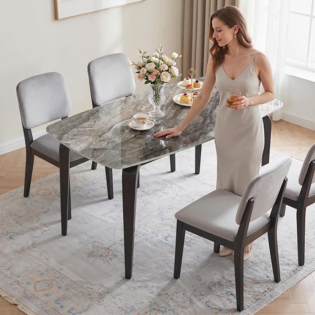 Dining Table For 4 Modern Kitchen Table With Sintered Stone Tabletop Metal Legs Brown