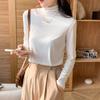 White brushed thickened turtleneck bottoming shirt for women in autumn and winter new loose and slim long-sleeved T-shirt for women with pile collar