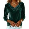 Women Tops Swing Collar Long Sleeve Velvety Fabric Solid Color Pullover Tops Golden Velvet Casual Blouse Office Date Wear