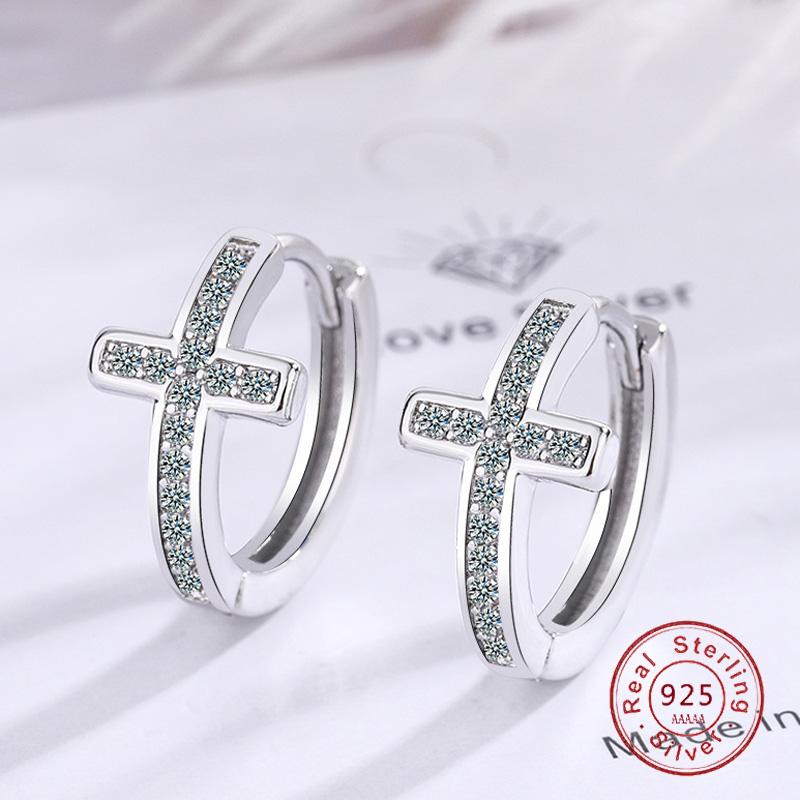 Cute Small  Sterling Silver Cross Circle Stud Earring for Children Girls Women Fashion  Accessories Wholesale