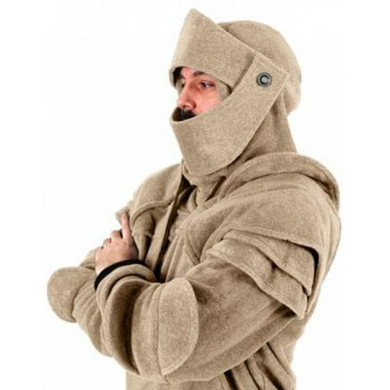 Men's Halloween Knight Hoodie with Mask, Elbow Pads, Drawstring, and Kangaroo Pocket - Solid Color Cosplay Costume