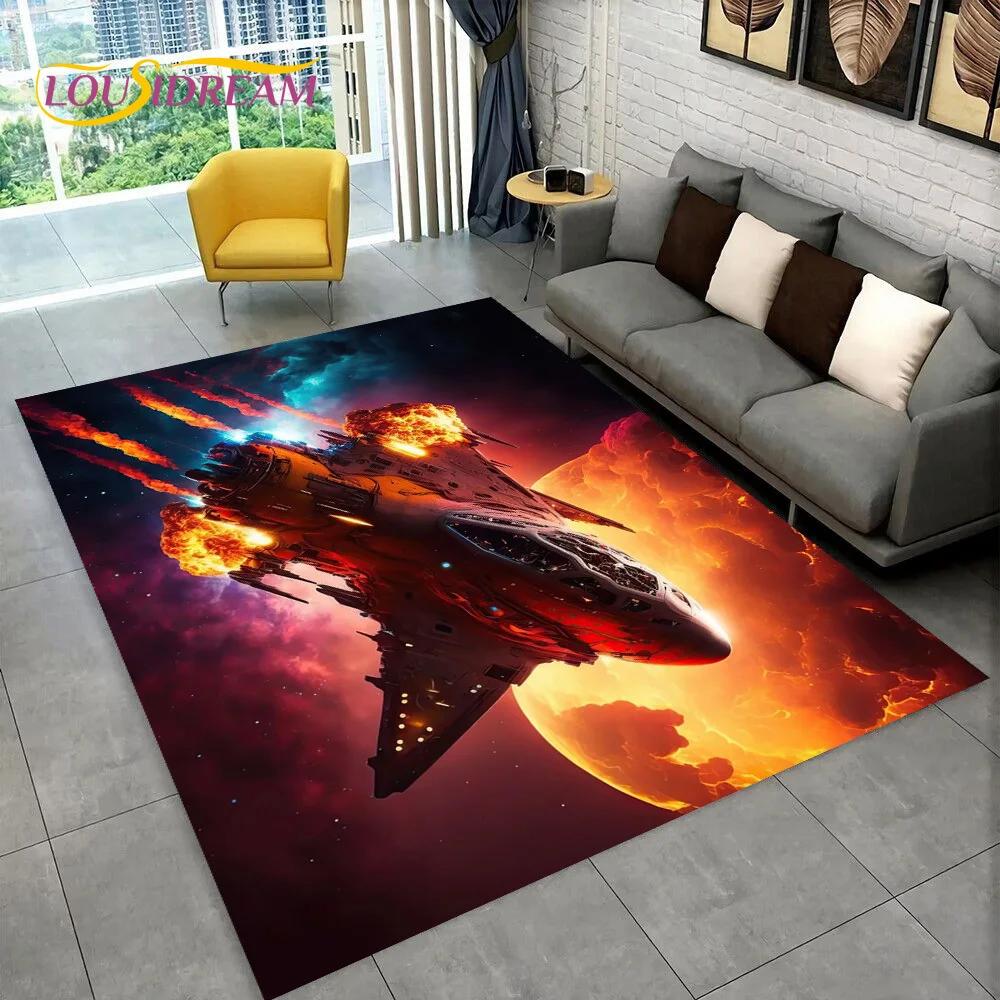 3D Spaceship Spacecraft UFO Cartoon Carpet Rug for Home Living Room Bedroom Sofa Doormat Decor,kids Area Rug Non-slip Floor Mat