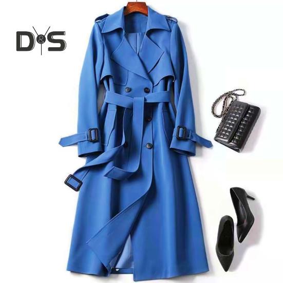 Damen Windjacke Umlegekragen Lockerer Mantel in reiner Farbe Zweireihig Lange Ärmel Gürteldekor Mantel Mittellang mit Taschen Winddicht Lady