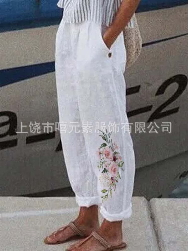 2025 Amazon's New Temperament Commuter 3D Digital Printing, Cotton and Linen Simple Crimped Casual Pants Can Be Printed