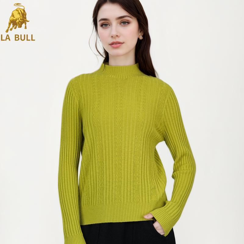 

LA BULL Women s Semi-High Collar Cable Knit Sweater M