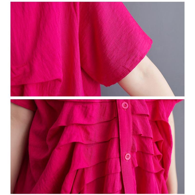 Dimanaf 2025 Women Plus Size Spring Summer Shirt Long Blouse Short Sleeve Buttons Asymmetrical Tops Tees Loose