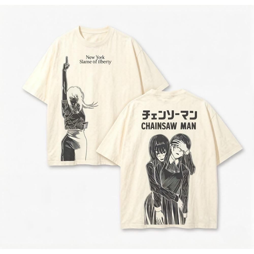 Mitaka Asa Chainsaw Man Manga T-Shirt Vintage T Shirt for Men's Clothing Short Sleeve Cotton Soft Tees Tops