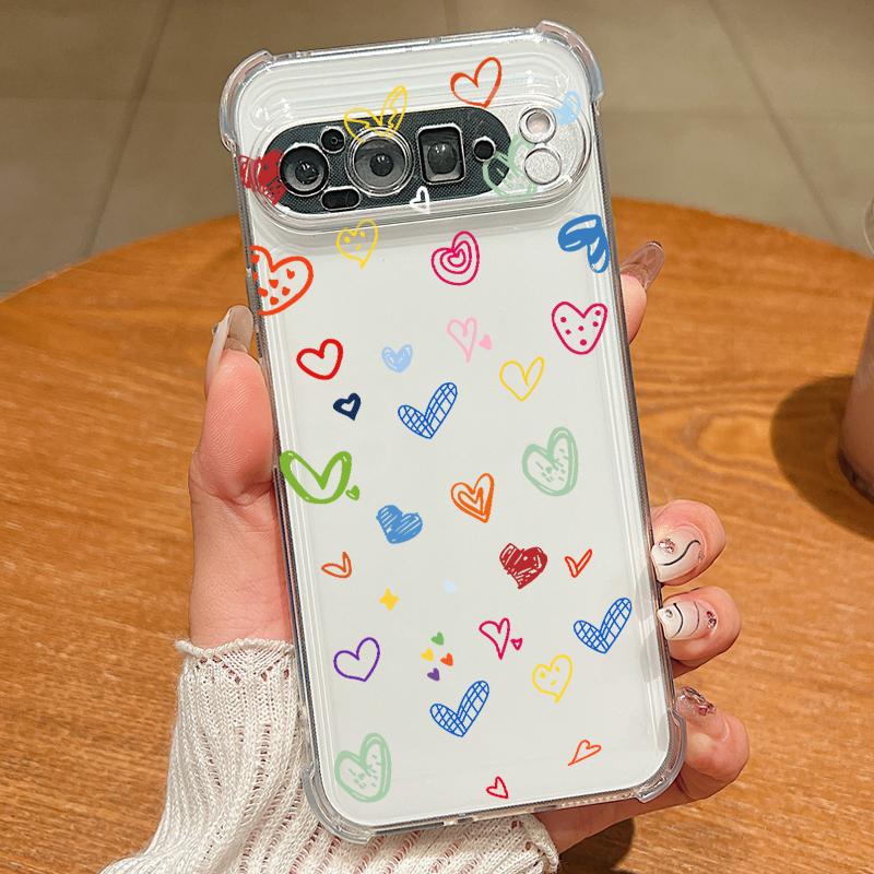 Love Heart Printed TPU Phone Case For Google Pixel 9 Pro Pixel 9 Pro XL Soft Silicone Transparent Back Cover For Google Pixel 9A