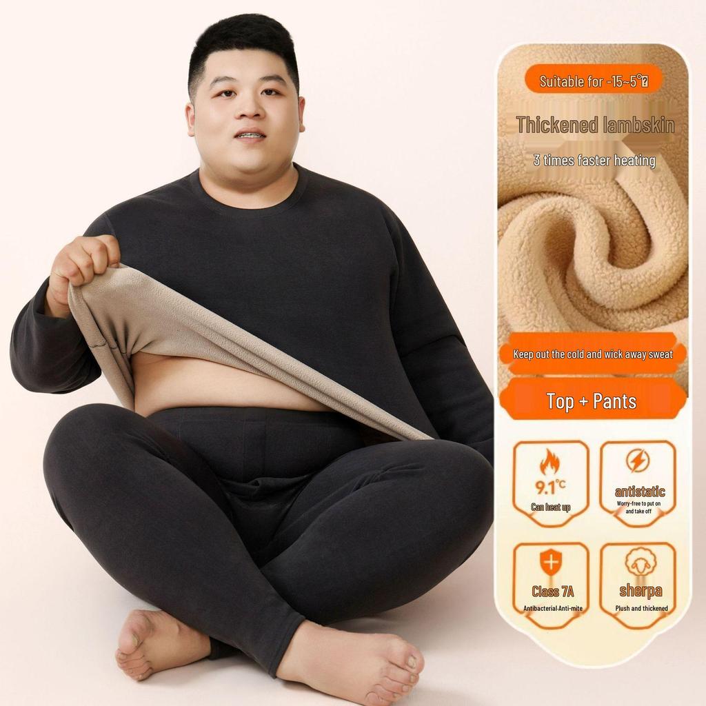 Herren Übergröße Extra Warmes Fleecegefüttertes Unterwäscheset für Herbst und Winter