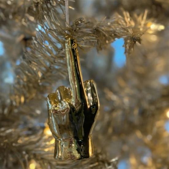 Christmas Middle Finger Decoration Funny Gold Middle Finger Xmas Tree Hanging Ornament Naughty Gag Gifts for Coworker Friends