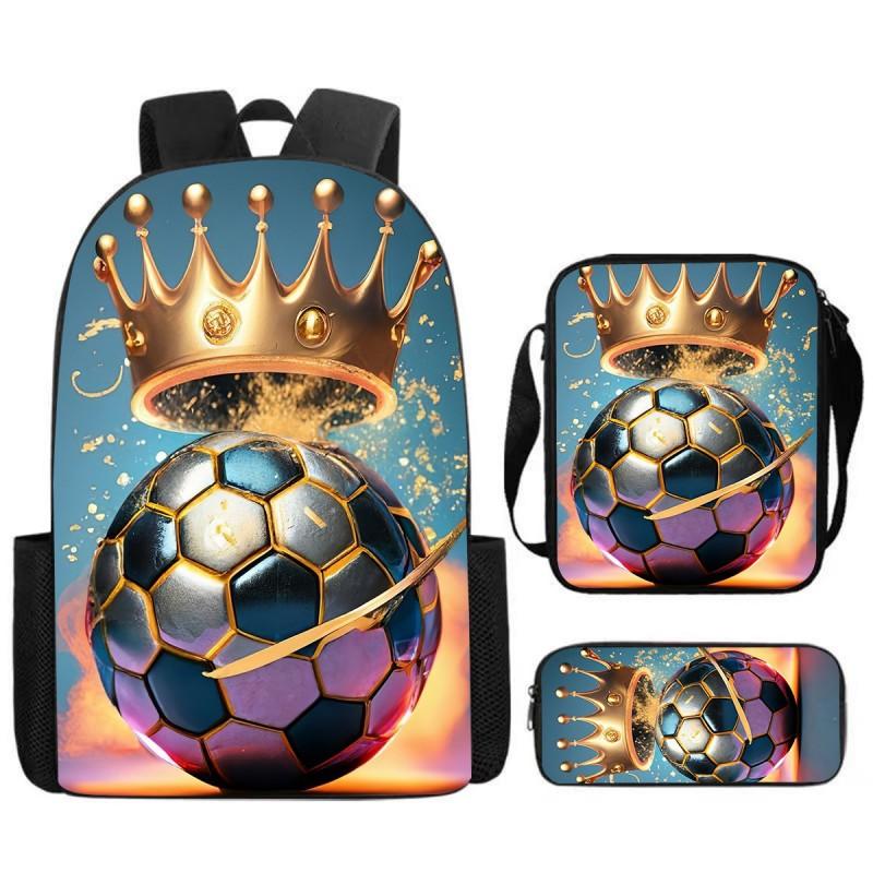 Set Zaino Stampa Calcio per Bambini Scuola Elementare 3 Pezzi Borsa a Spalla Astuccio Borsa a Tracolla