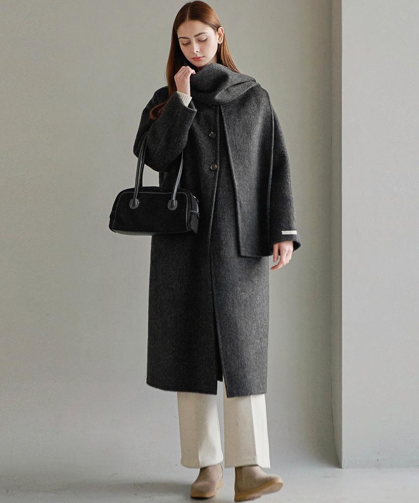 Blancu Modern Scarf Handmade Coat - Charcoal