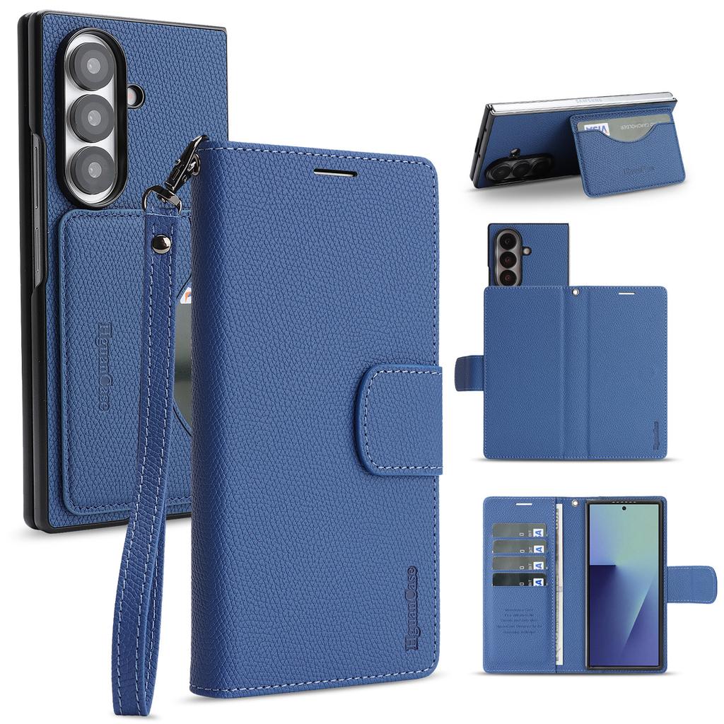 Detachable Leather Case for Samsung Galaxy Z Fold 7 ZFold 6 5 4 3 RFID Blocking Multiple Card Holder Wallet Phone Cover+Lanyard