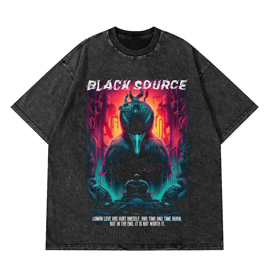 Black Source ANIME MANGA VINTAGE WASH UNISEX TSHIRT Octopus Men Harajuku TShirt Japanese Style