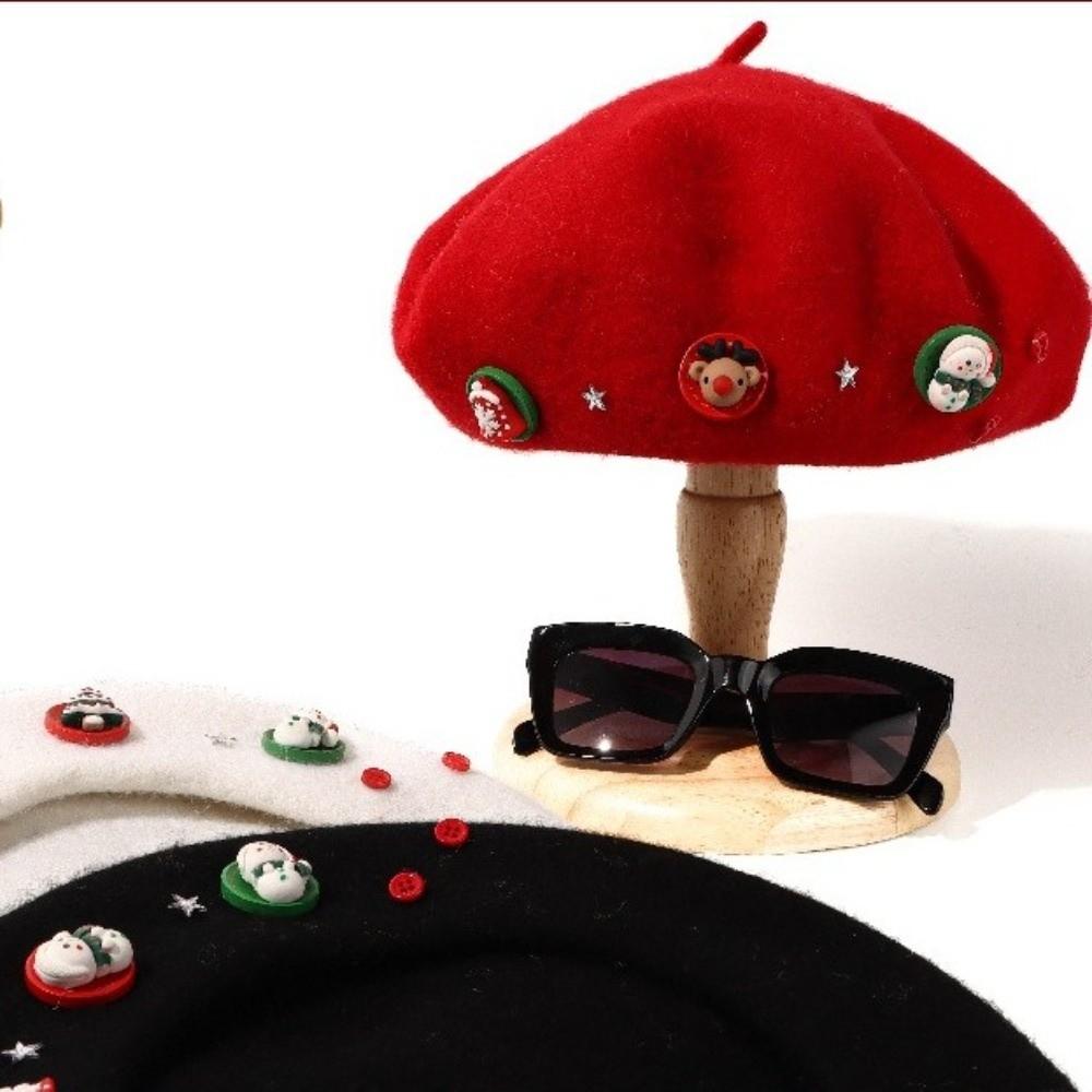 Star Christmas Beret Solid Color Octagonal Hat Fashion Wool Beret  Outdoor