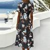 Women's Casual V Neck Waist Cinched Floral Print Short Sleeve Midi Dress Lightweight Comfortable Fabric Summer Dress