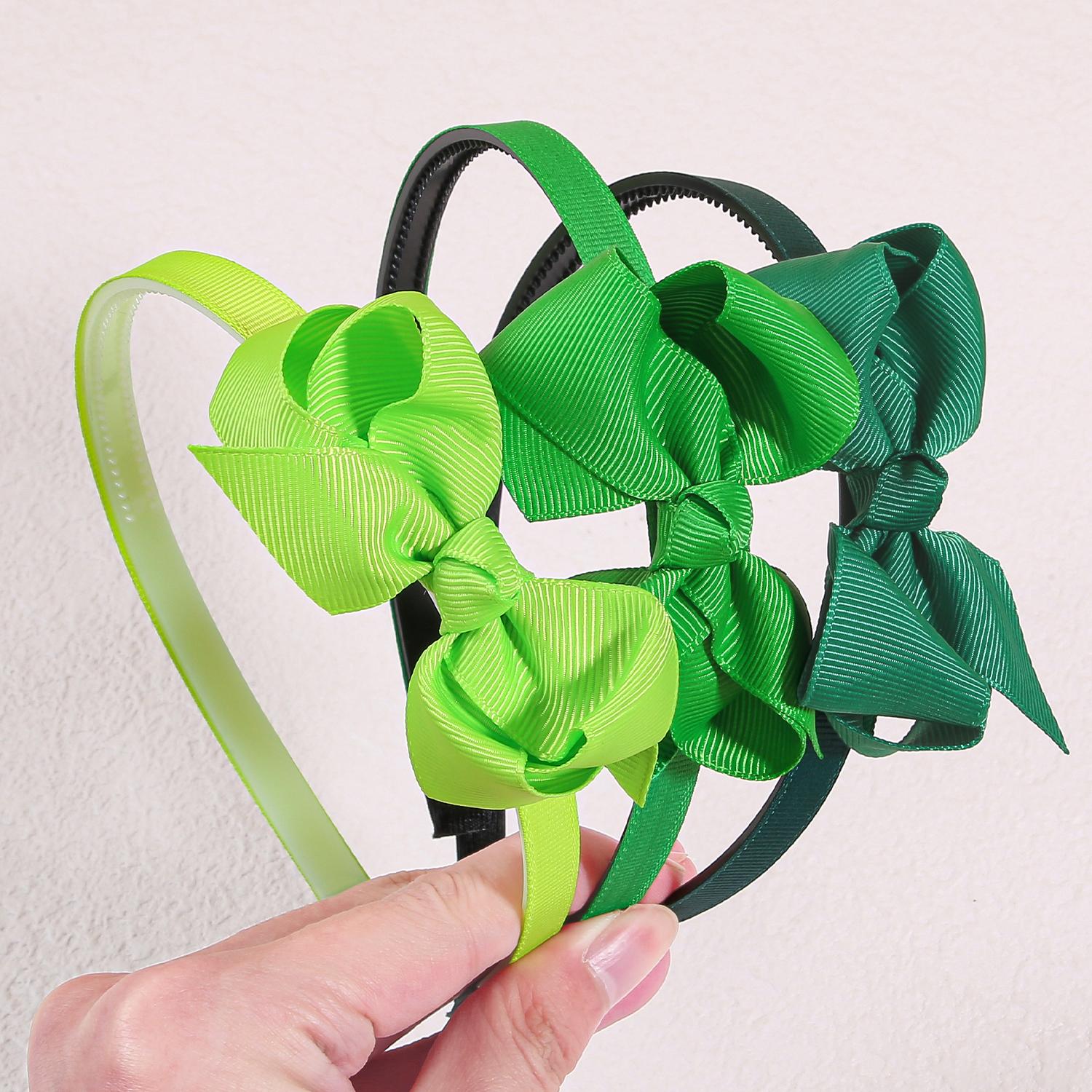 

3pcs 3 4 5 Ribbon Hair Bows Headbands for Girls ST patrick s Day Headband Green Colors Hairbands for Party Hair Accessories