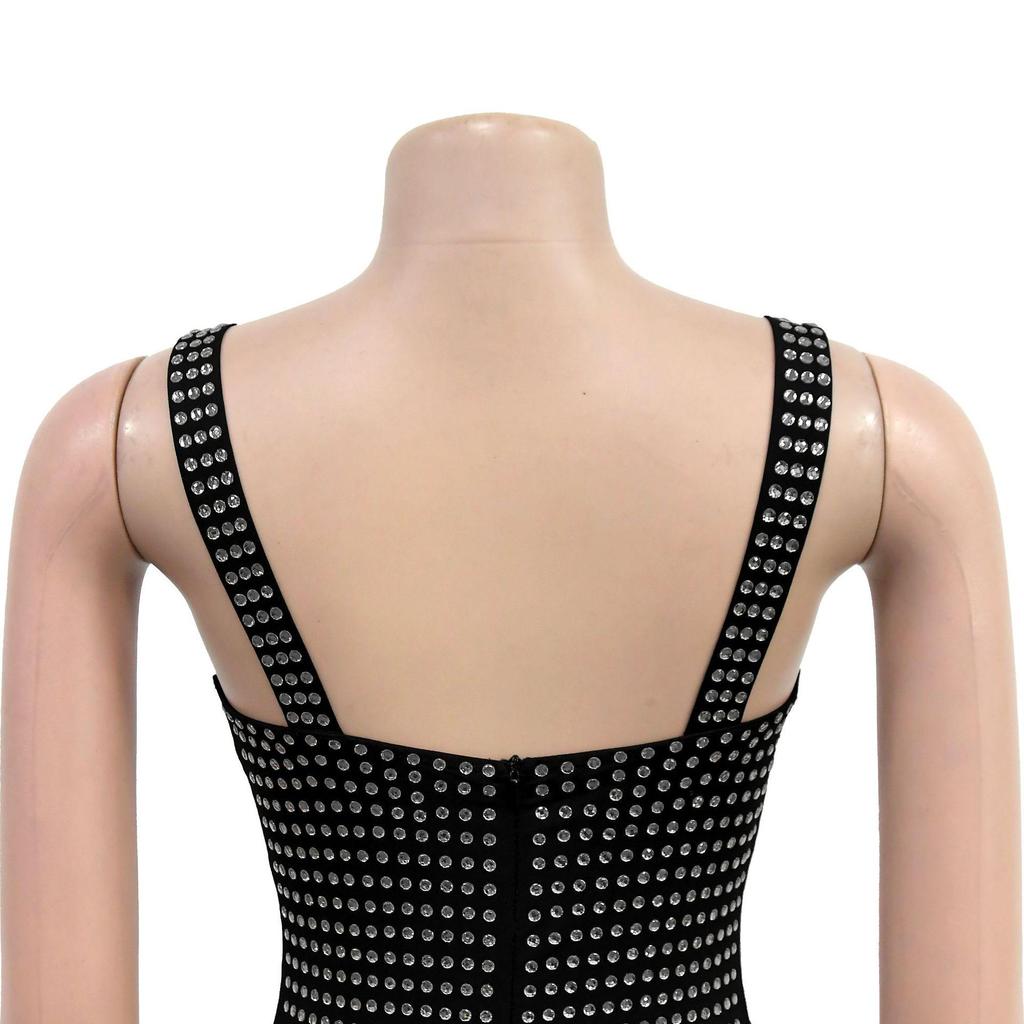 C7197 Women's Sexy Spaghetti Strap Bodycon Mini Dress with Hot Drill Details
