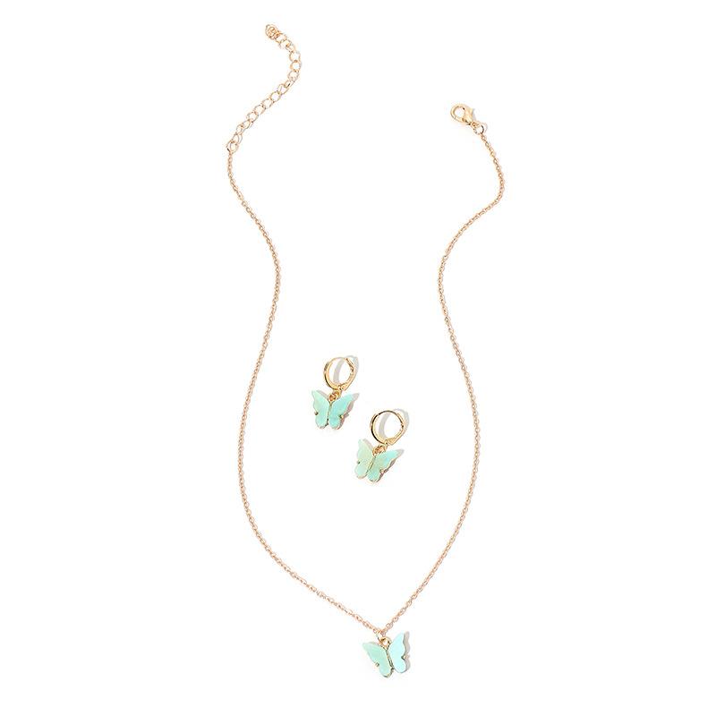Style fashion butterfly pendant Mori earrings collarbone chain, super fairy temperament earrings necklace set wish